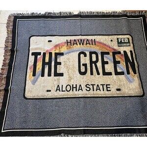 Hawaii State License Plate Tapestry Throw Blanket Fringe The Green State Cozy